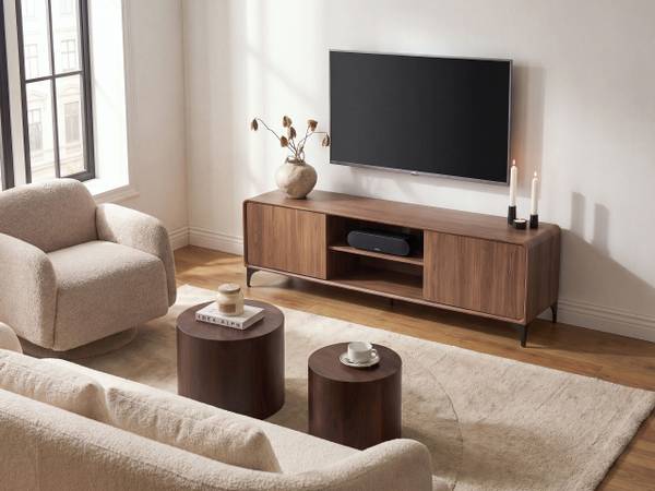 Meuble TV COWELL Noir - Marron - Bambou - 180 x 55 x 40 cm