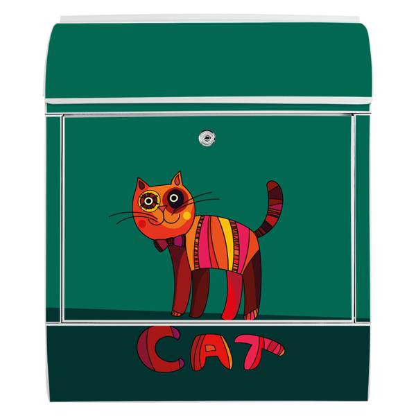 Briefkasten Stahl Orange Katze Weiß - Stahl - 38 x 46 x 13 cm