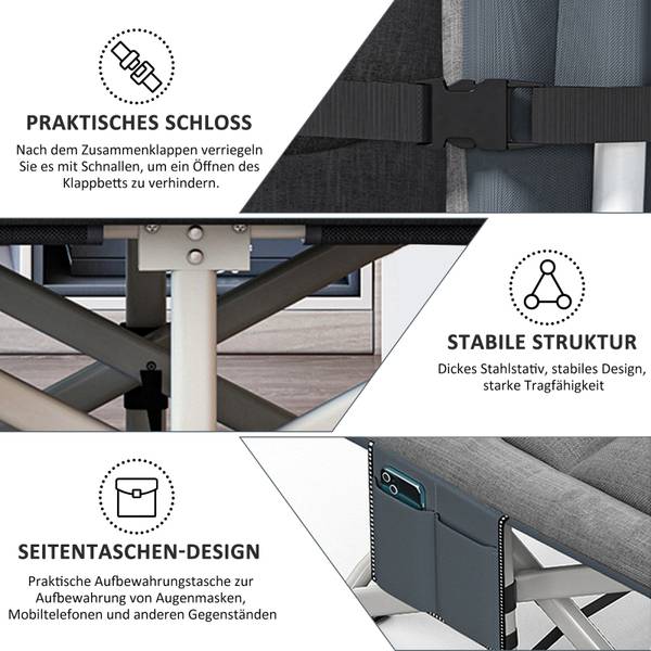 Campingbett C691 Grau - Metall - Kunststoff - Textil - 68 x 40 x 190 cm