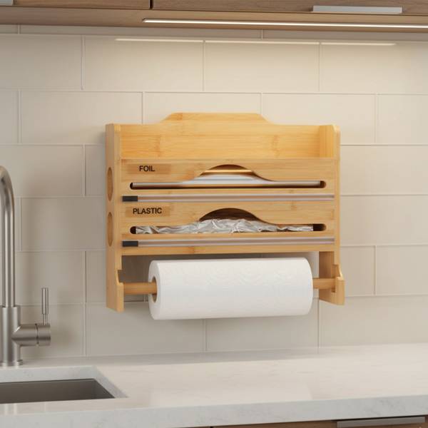 Support mural pour rouleaux de cuisine Marron - Bois composite - 35 x 27 x 9 cm