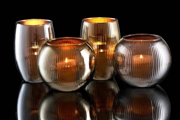 Windlichter Elysia 4er Set Silber - Glas - 14 x 20 x 14 cm