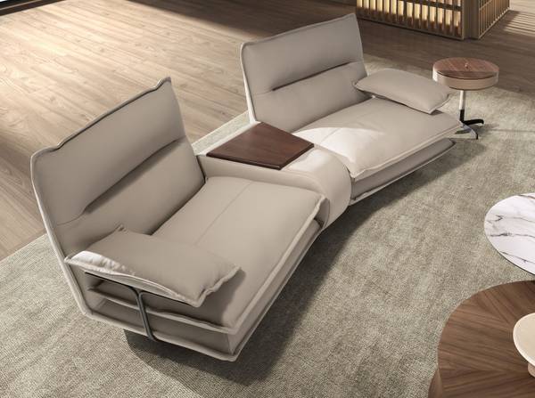 Canapé 2 places cuir gris taupe Gris - Pin - Noyer - Acier inoxydable - 282 x 93 x 93 cm
