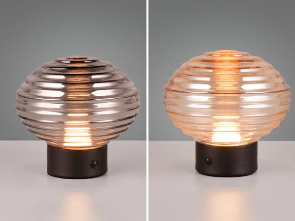 Tischlampe Sabar 2er SET Schwarz - Braun - Grau - Rauchglas - 15 x 14 x 15 cm