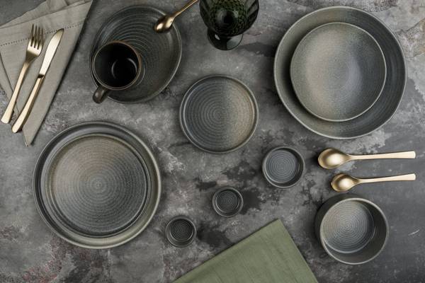 Dessertteller Hornfels  2er set Grau - Porzellan - 16 x 2 x 16 cm