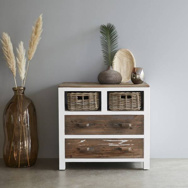 Kommode HONFLEUR Weiß - Massivholz - 80 x 75 x 45 cm