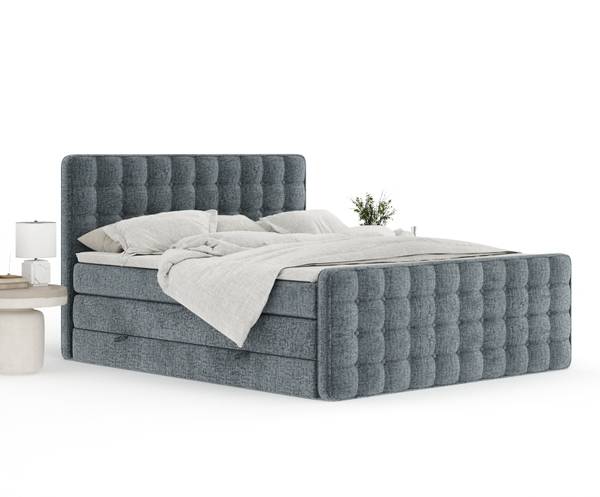 Boxspringbett Velouria Blau / Grau - Liegefläche Breite: 140 cm