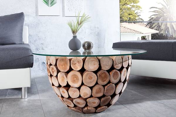 Couchtisch PURE NATURE Braun - Mango - Teakholz - Klarglas - 70 x 41 x 70 cm