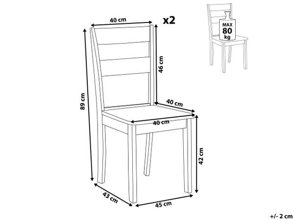 Esszimmerstuhl GEORGIA 2er Set Braun - Weiß - Massivholz - 45 x 89 x 43 cm