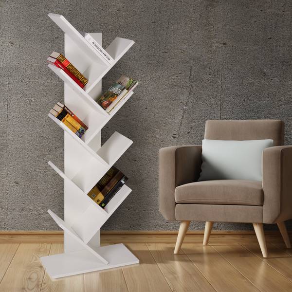 Bücherregal BRANX-B Weiß - Samt - Spiegelglas - 25 x 140 x 50 cm