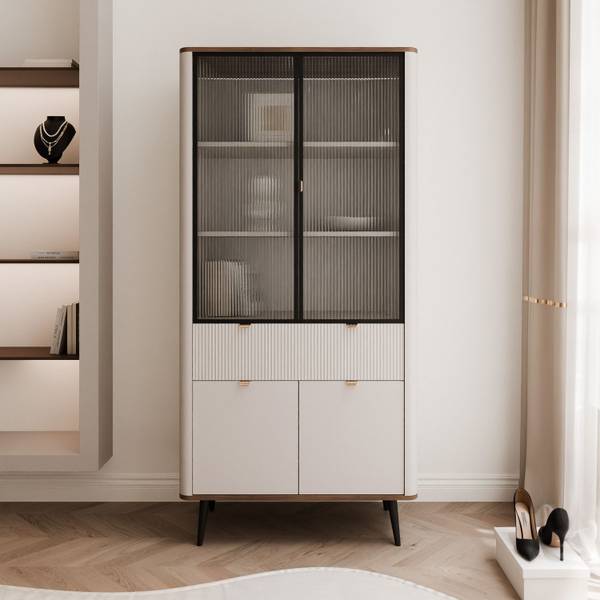 Vitrinenschrank NAVANI 90 Beige - Walnuss