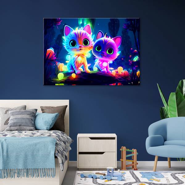 Wandbild katzen neon 100 x 70 cm