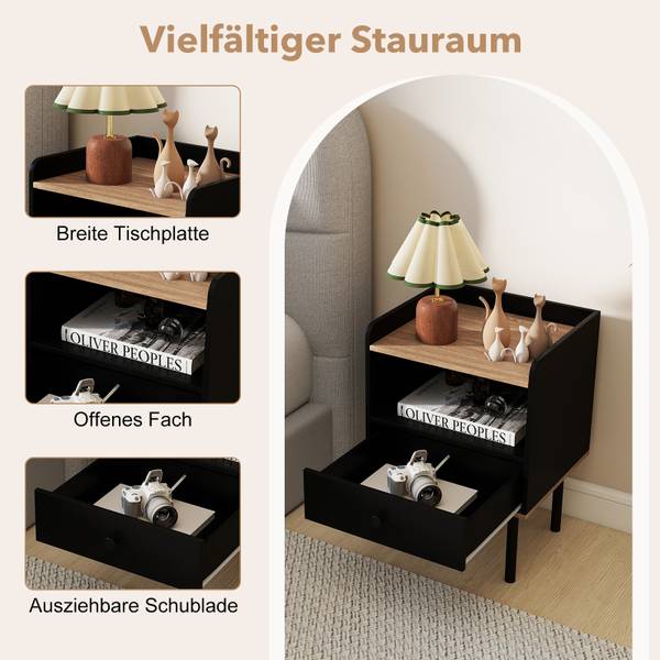 Nachttisch HU11170DK-1 Schwarz - Holzwerkstoff - 40 x 56 x 35 cm