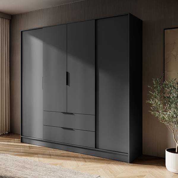 Kleiderschrank KNOCK-160-4 Grau - Holzwerkstoff - 206 x 200 x 51 cm