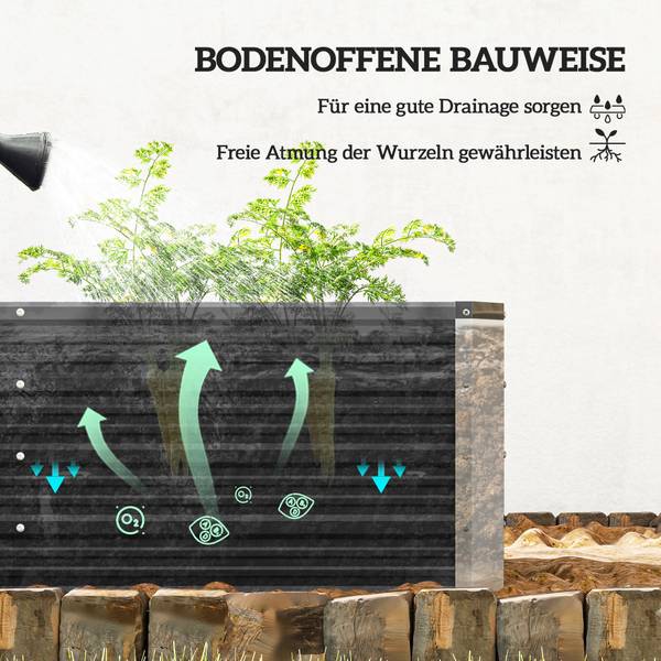 Hochbeet Gartenbeet 643CG Grau - Metall - 125 x 44 x 47 cm
