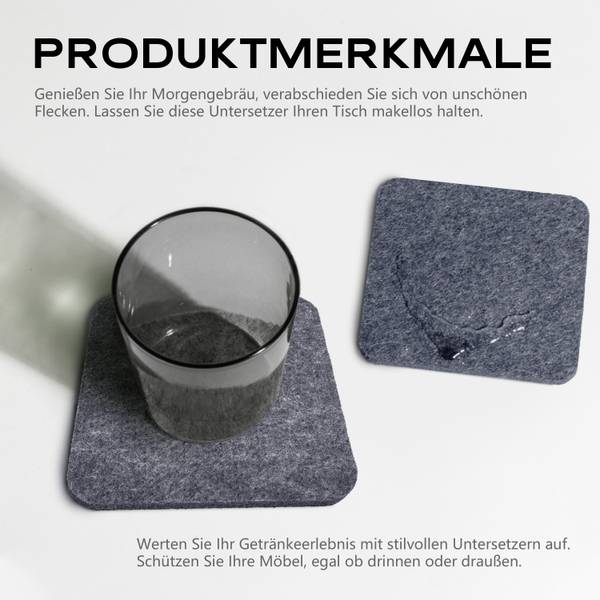 Filzuntersetzer QG 6er-Set Grau - Polyester - 16 x 1 x 16 cm