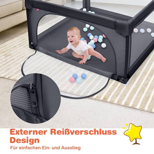 Baby Laufstall Laufgitter Grau - Textil - 120 x 68 x 120 cm