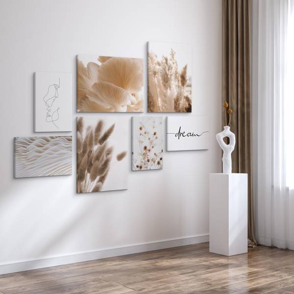 Afbeeldingen NatuurBOHO Stijl Set Van 7 beige - zwart - bruin - grijs - wit - linnen - 110 x 80 x 80 cm