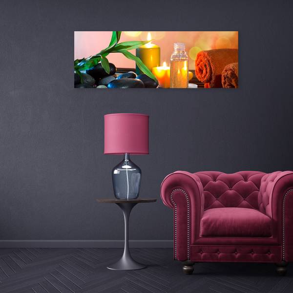 Wandbild zen blätter steine kerze 150 x 50 cm