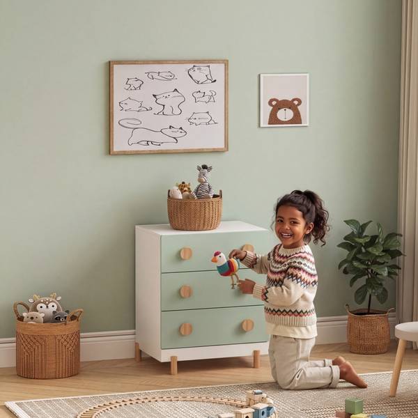 Kinderkommode Vaarentaa Hellgrün - Mint - Weiß - Breite: 55 cm