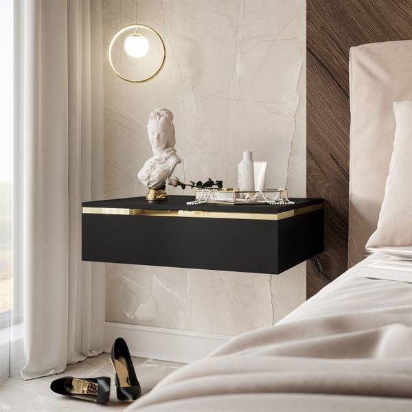 Nachttisch AURORA Schwarz - Gold - Holzwerkstoff - 48 x 15 x 38 cm