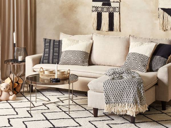 Dekokissen CALANTHE 2-tlg Beige - Schwarz - Naturfaser - 45 x 14 x 45 cm