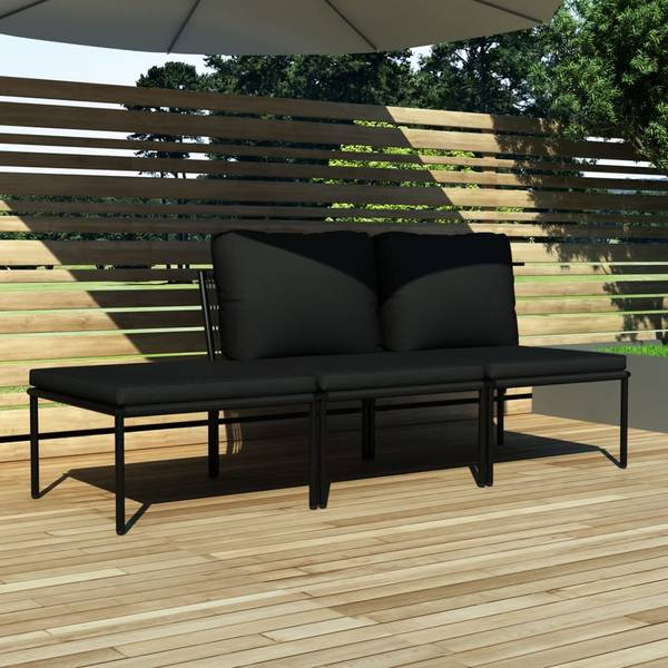 Salon de jardin 48593 (lot de 3) Schwarz - Grau - Polyester - Stahl - PVC - 60 x 65 x 180 cm