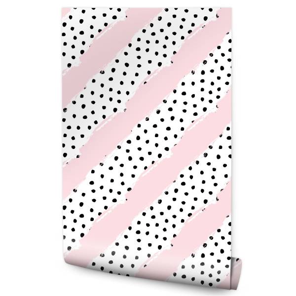 Papier Peint points rayures abstraction Noir - Blanc - Papier - 53 x 1000 x 1000 cm