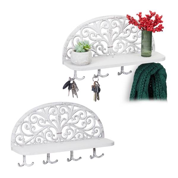 2 x Wandgarderobe mit Ablage weiß Schwarz - Weiß - Gusseisen - 39 x 23 x 12 cm