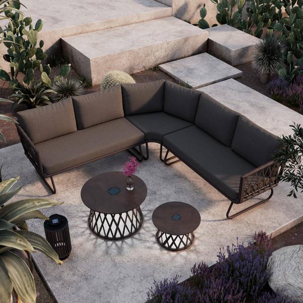 Loungegarnitur ELEA Grau - Metall - Stein - Textil