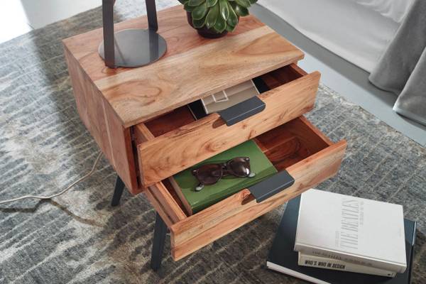 Nachttisch IRAM Moderne Nachtkonsole Braun - Massivholz - 47 x 65 x 35 cm