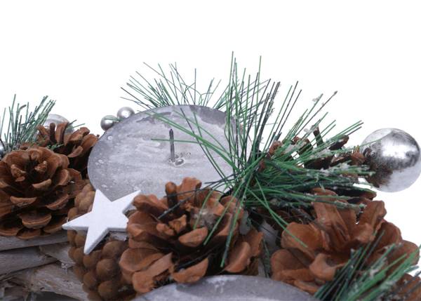 Adventskranz mit Kerzen M15 Braun - Metall - Holz teilmassiv - 32 x 10 x 32 cm