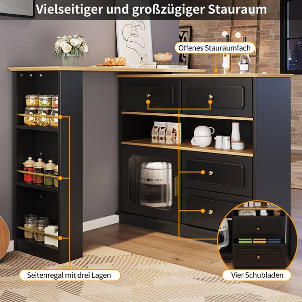 Bartisch Ausziehbar Oveox BL Schwarz - Holzwerkstoff - Metall - 56 x 105 x 181 cm