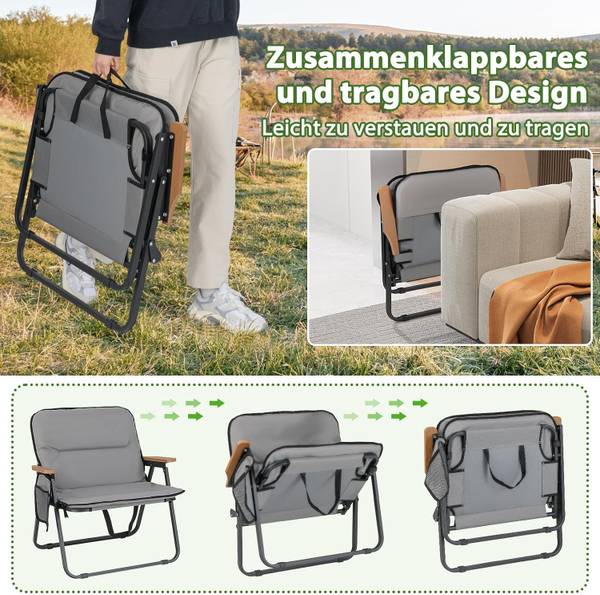 Campingstuhl ZB33126SD-4DE(2er-Set) Grau - Metall - 59 x 71 x 68 cm