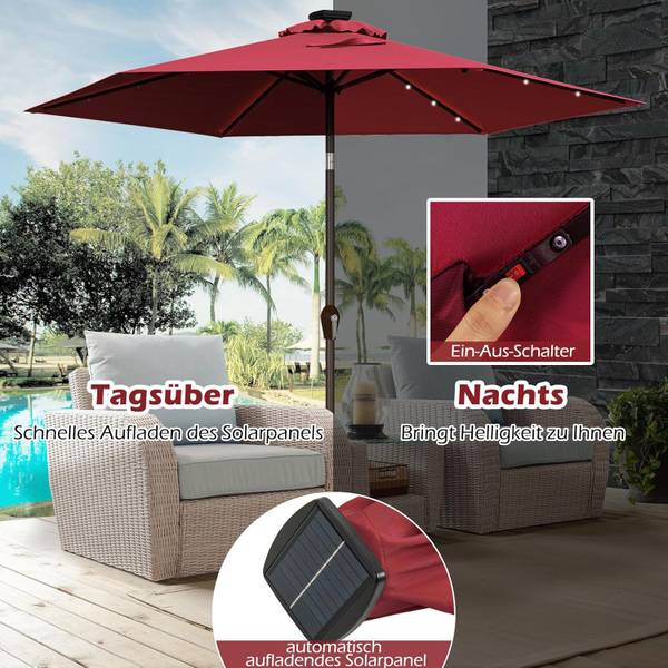 Ø270cm LED Sonnenschirm Rot - Kunststoff - 270 x 235 x 270 cm