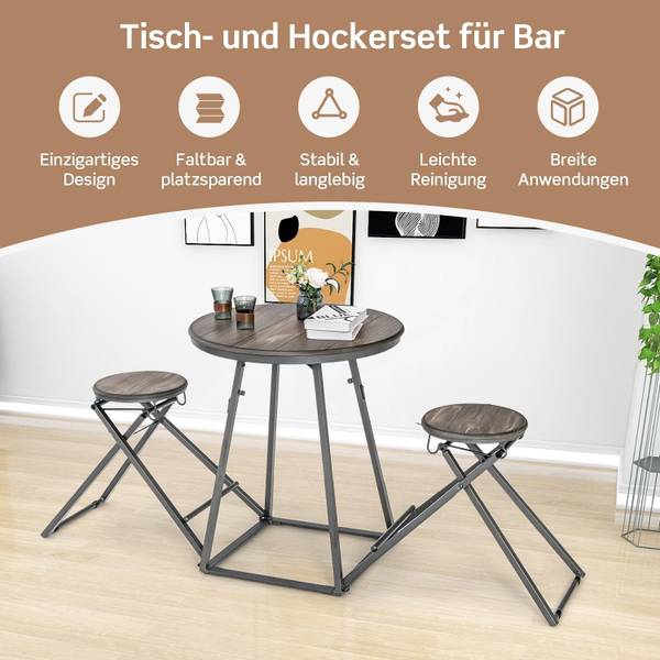 Bartisch mit Barhocker Set(3-teilig) Braun - Holzwerkstoff - Breite: 78 cm