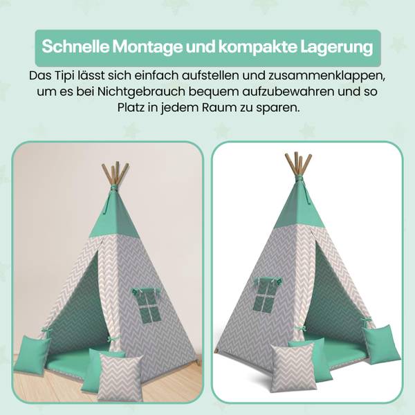Tipi-Zelt Mit Kissen Indoor Grün