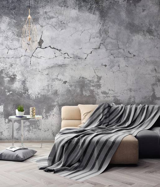 Fototapete Verwitterte Wand Schwarz - Grau - Weiß - Vinyl - 350 x 255 x 1 cm