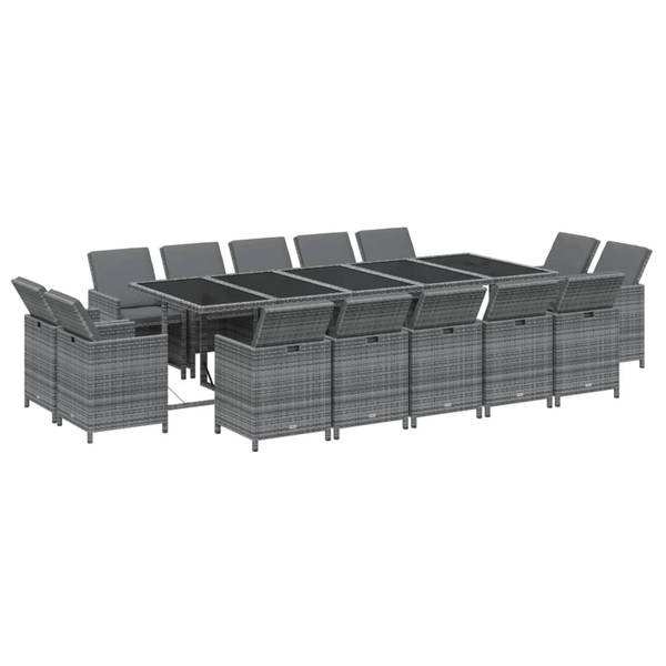 Garten Essgruppe 3001936-6 15-teilig Grau - Polyester - Klarglas - 107 x 74 x 275 cm