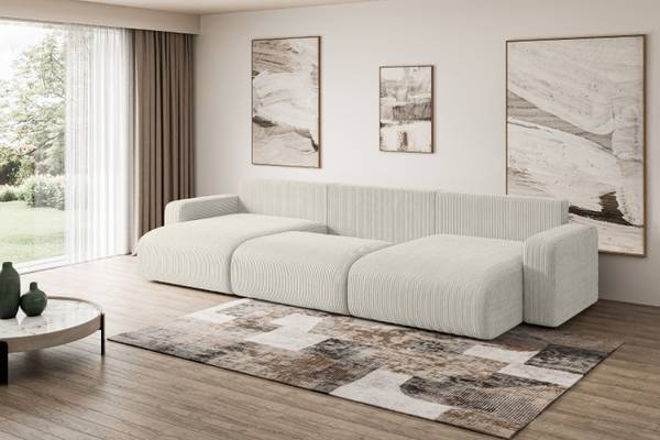 Wohnlandschaft KLEEA-U Weiß - Strukturstoff - Cord - 347 x 83 x 143 cm