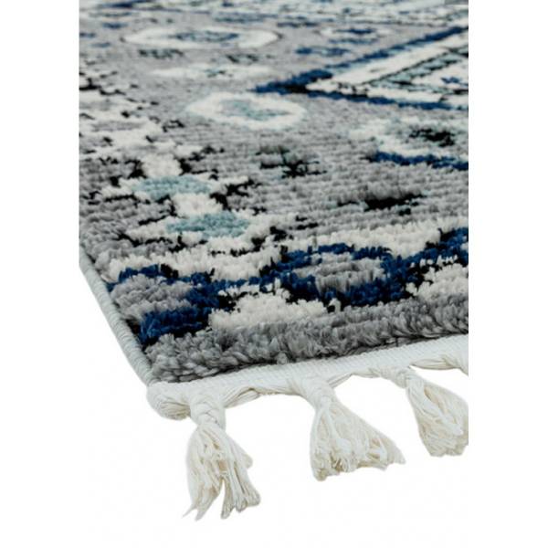 Wohnzimmerteppich mit Fransen INES Blau - Textil - 200 x 290 cm