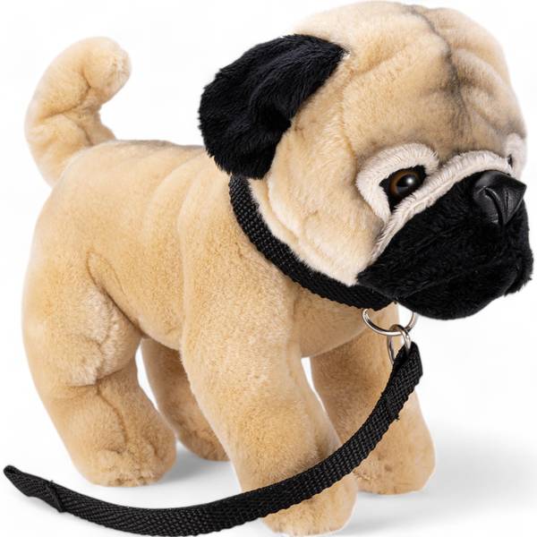 Kuscheltier Mops mit Leine Beige - Kunstfell - 10 x 20 x 23 cm