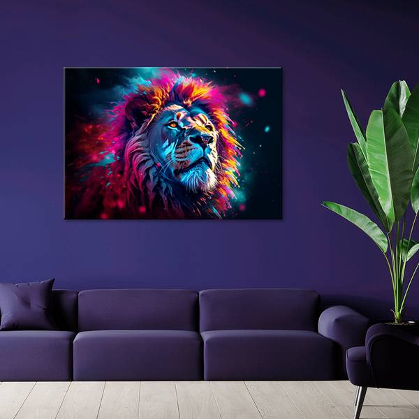 Wandbild neon löwe tier afrika 90 x 60 cm