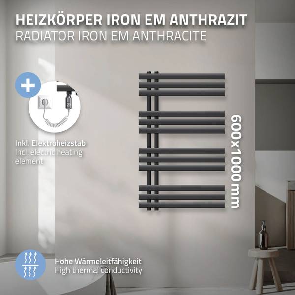 Badheizkörper FLINT Anthrazit - Tiefe: 60 cm