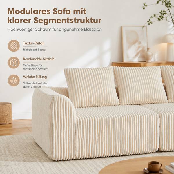 Ecksofa OK-SEATS-021 mit Kissen Beige - Cord - 236 x 73 x 101 cm