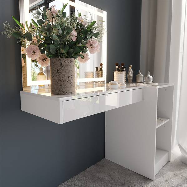 Kaptafel met licht Sherry 57724 wit - plaatmateriaal op houtbasis - 120 x 76 x 51 cm