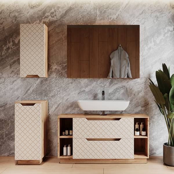 Badmöbel-Set Lotta 59422 Beige - Kaschmir - Eiche Dakota Dekor