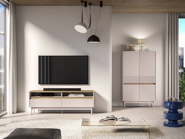 Meuble TV DUNEA Gris - Mélamine - 154 x 55 x 40 cm