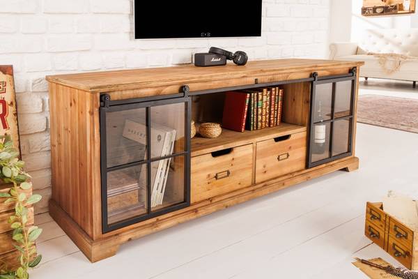 TV-Lowboard HERITAGE Braun - Klarglas - 160 x 62 x 45 cm