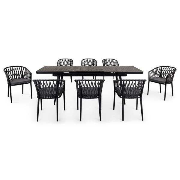Gartenmöbel Set SUNNY 9er Set Grau - Aluminium - 180 x 79 x 90 cm