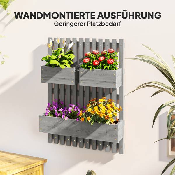 Hochbeet 845-796V00GY Grau - Massivholz - 16 x 80 x 60 cm
